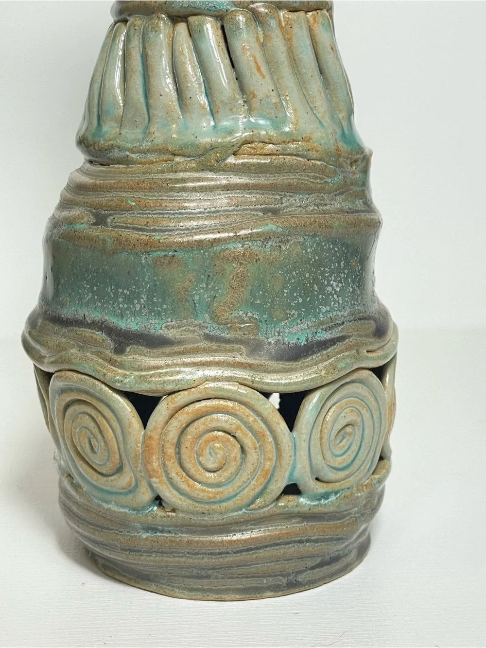 Vintage Hand Made Brutalist Studio Pottery Ceramic Coil Vase